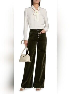 Ramy Brook SEALED! NWT! Cindy Velvet Wide Leg Pant in Deep Olive Velvet. Sz 28.